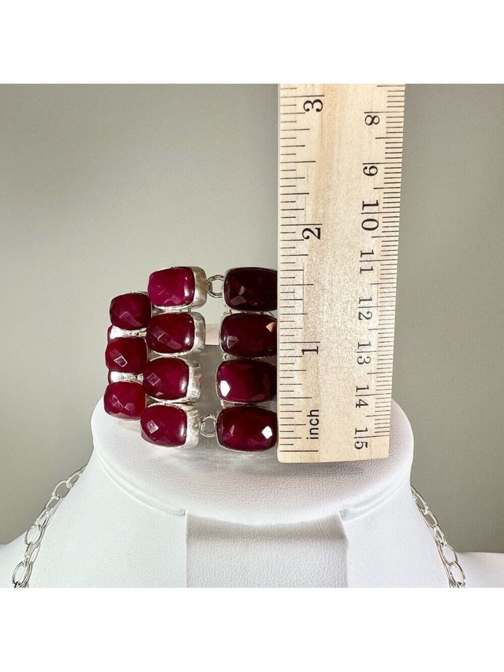 Faceted Ruby 925 Synthetic Gemstone Large Necklace & Bracelet Set - Picture 6 of 8